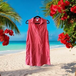 Coral Sleeveless Linen Dress